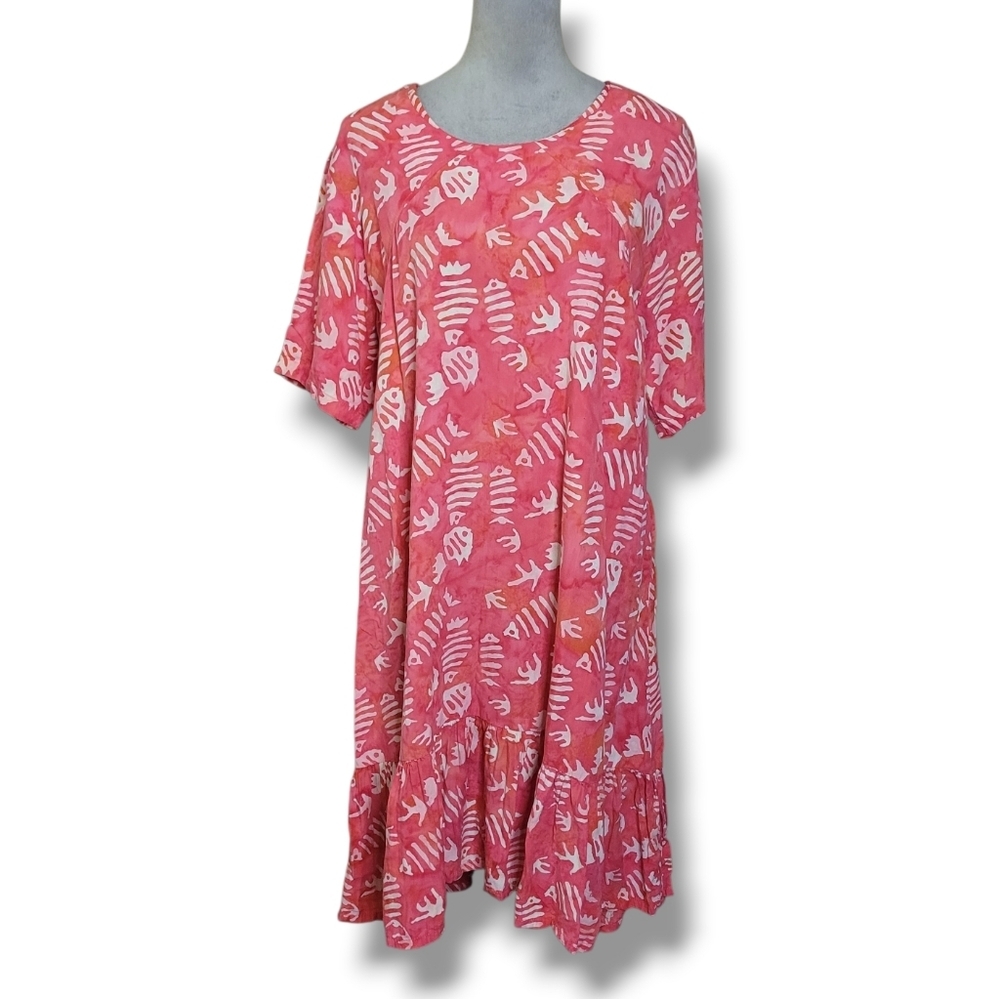 Go Fish Batik Beachy Rayon Fishbone Print Summer Dress Size Large